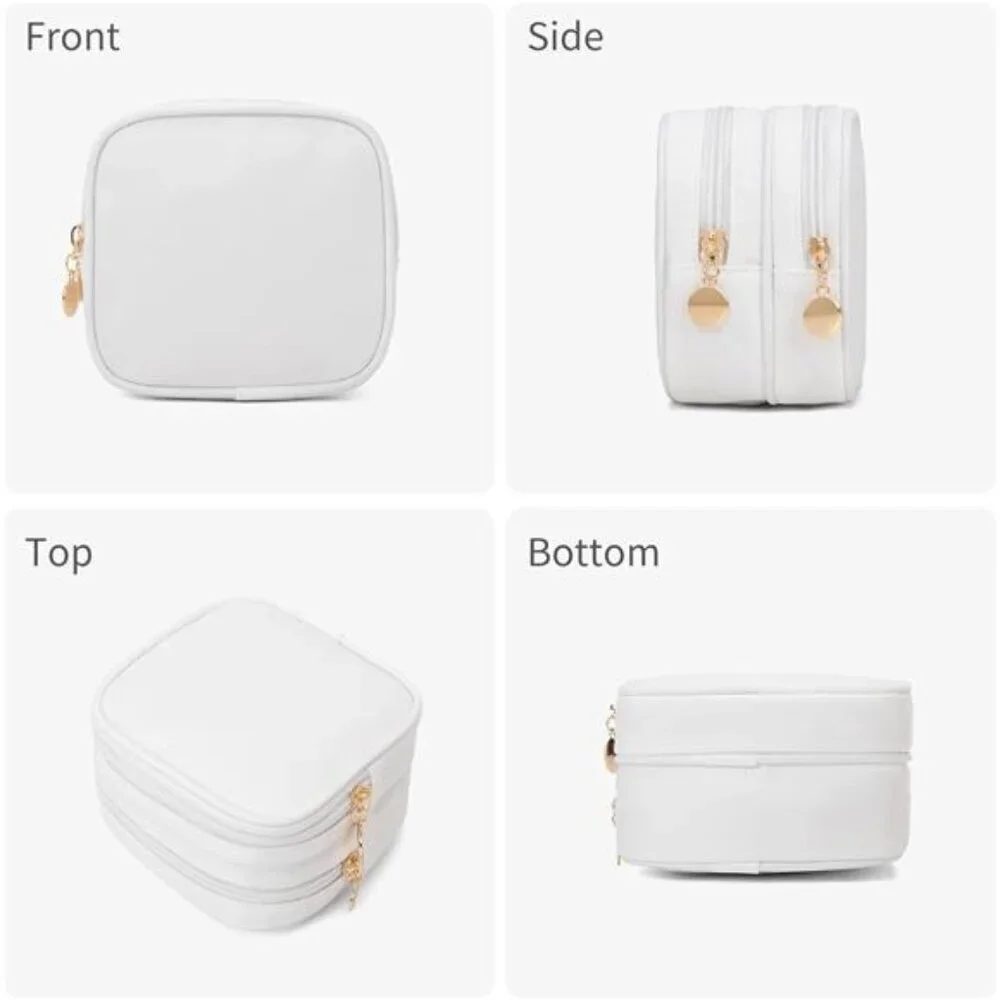 Small Makeup Bag Double Zipper Cosmetic Pouch Travel Toiletry Bag White